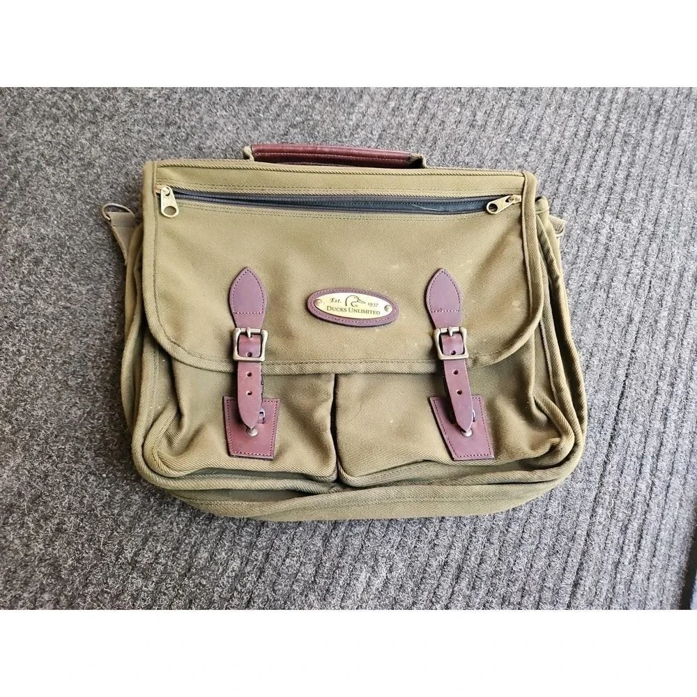 Vintage DUCKS UNLIMITED Canvas Leather Gear Bag Messenger Bag Laptop Case